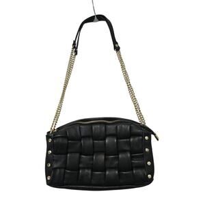Valentina Fiore Guiene Leather Braided Black Shoulder Bag with Gold Strap Italy